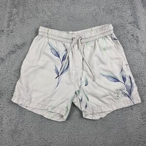 YoungLA Shorts Mens Small Grey Leaf Print Tencel Linen 4" Inseam Lah Casa Beach